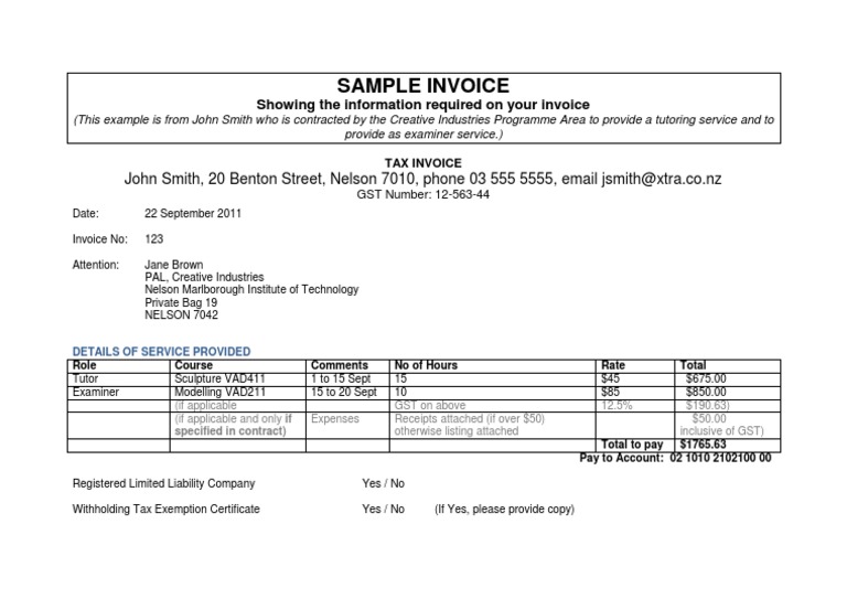 Tutoring Invoice Example for NZ | PDF