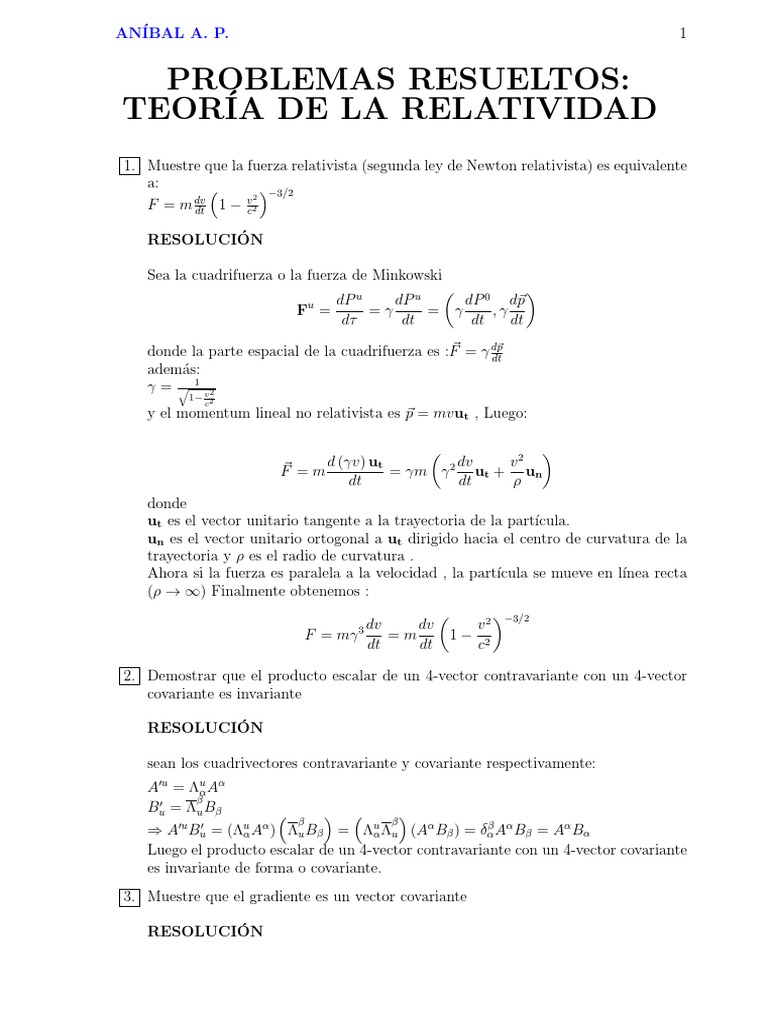 Problemas Resueltos de Relatividad | PDF | Relatividad especial ...