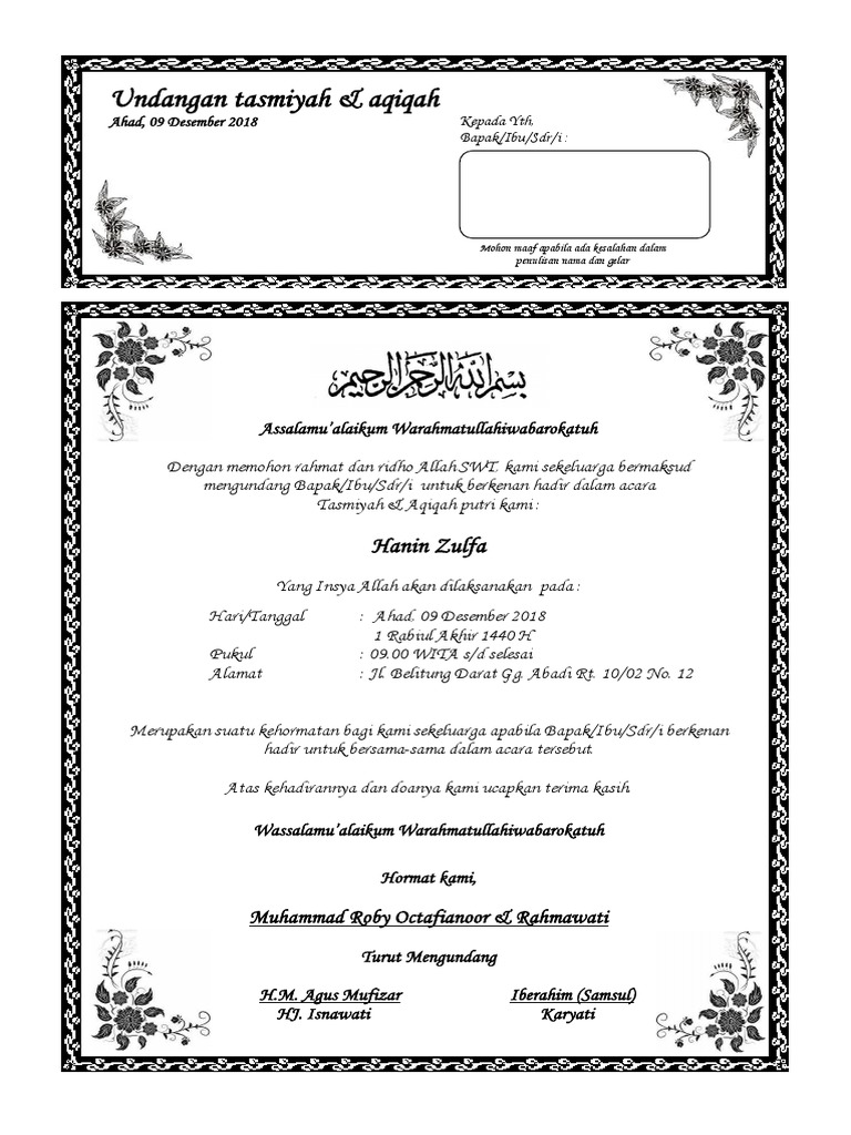 630 Koleksi Contoh Undangan Aqiqah Tasmiyah Gratis Terbaik