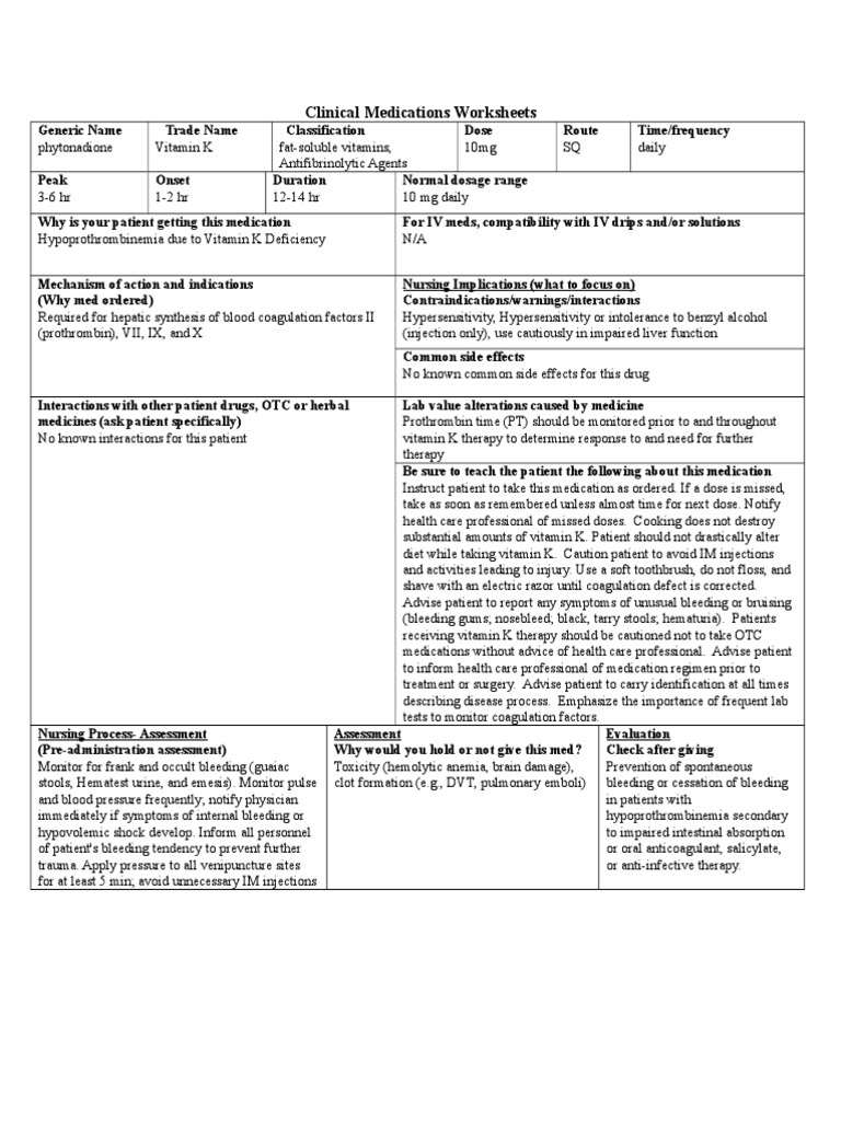 6526136 Vitamin K Phytonadione Bleeding Dose Biochemistry