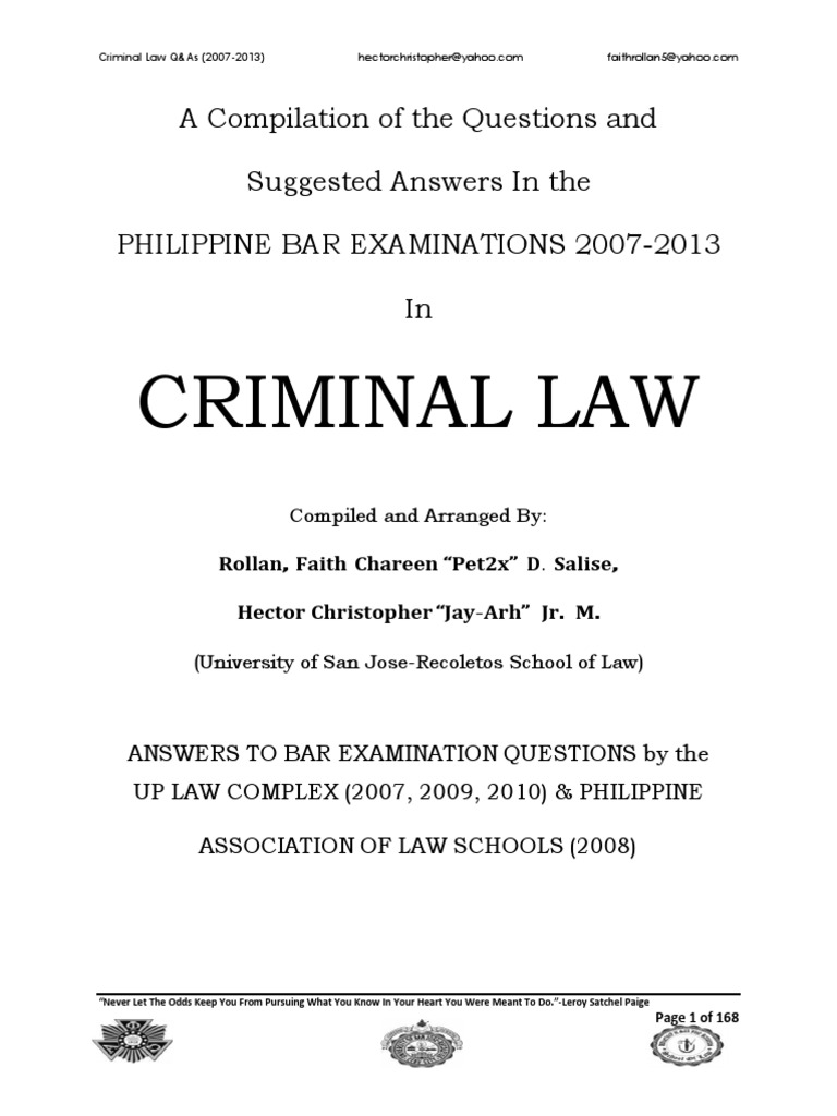 Criminal Law: A Compilation of The Questions and Suggested Answers in ...