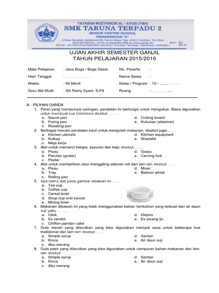 Contoh Soal Tes Blk Tata Boga Studi Indonesia