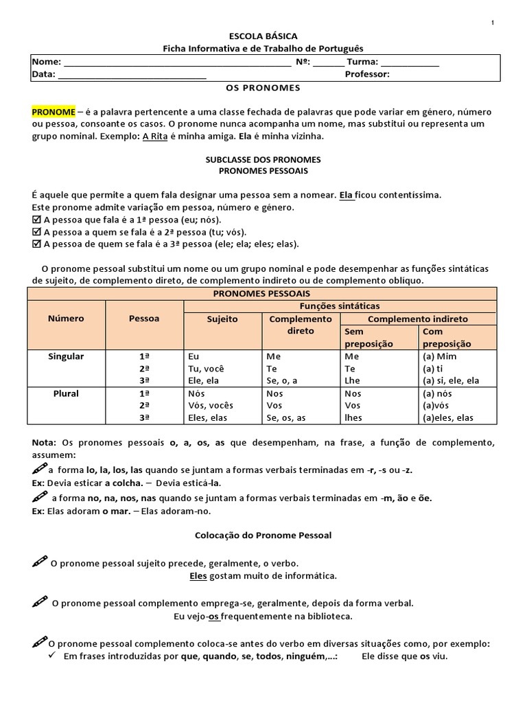 Pronomes e Determinantes em Português | PDF | Pronome | Morfologia ...