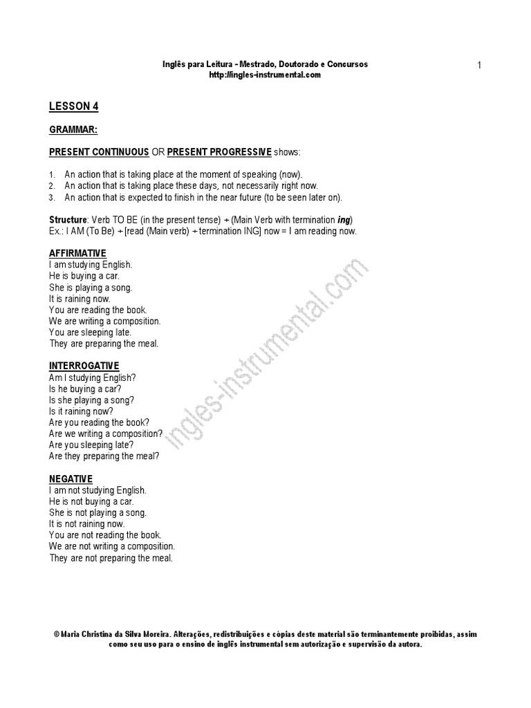 LESSON 4 - Present Continuous - Rev2 | PDF | Morphology | Semiotics