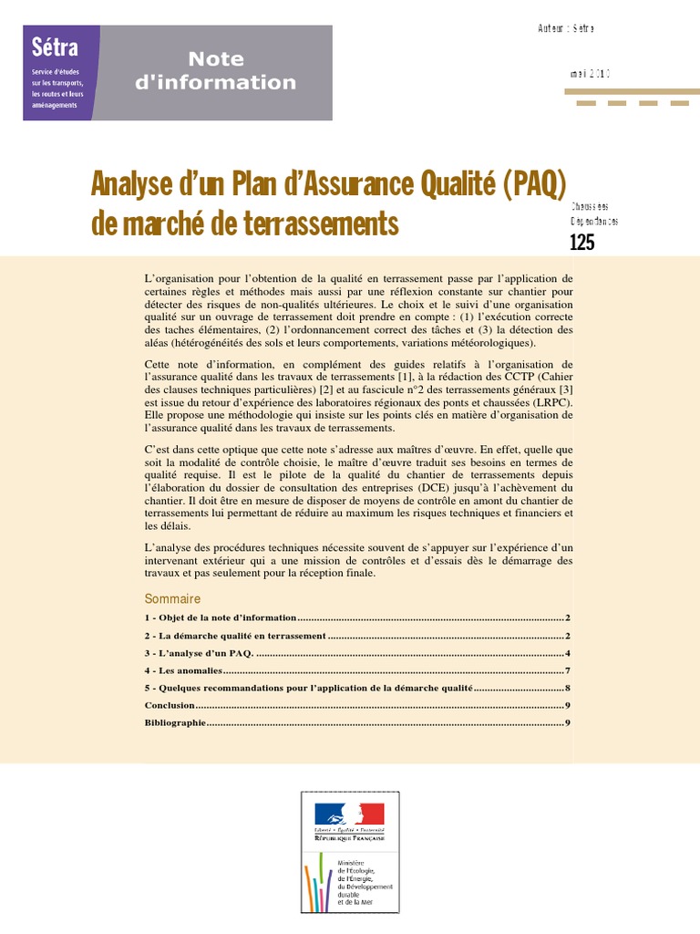 Cadre Du Schéma Organisationnel Du Plan D assurance De La Qualité Guide Setra Qualité PDF | PDF