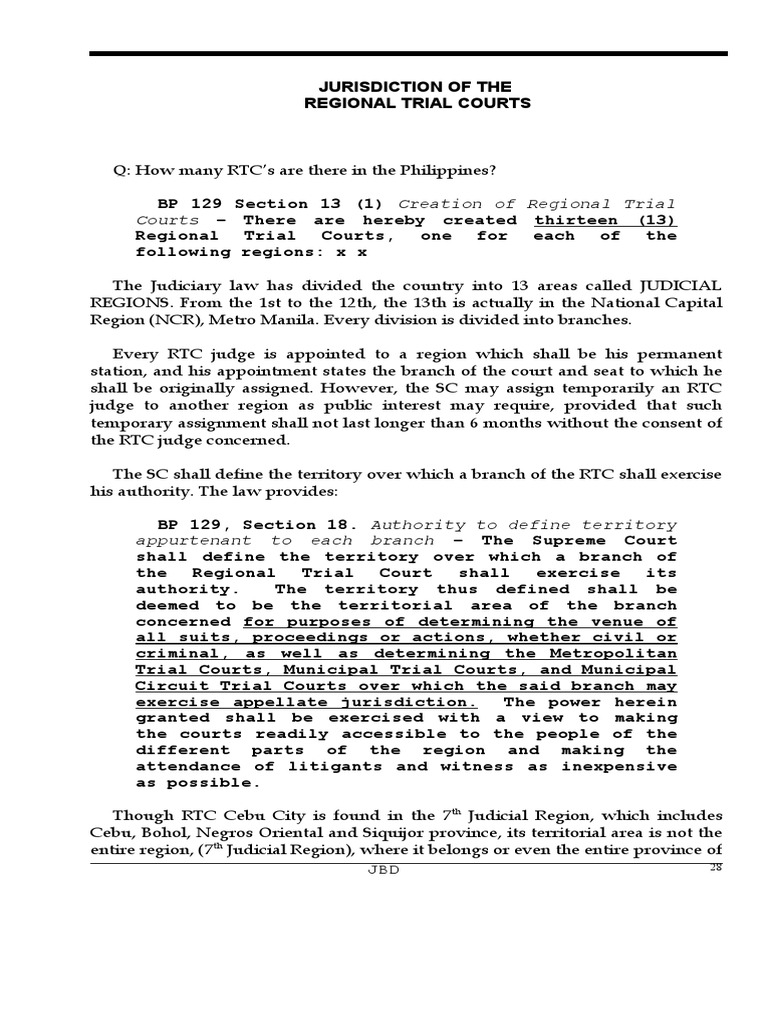 Jurisdiction of Regional Trial Courts | PDF | Probate | Jurisdiction