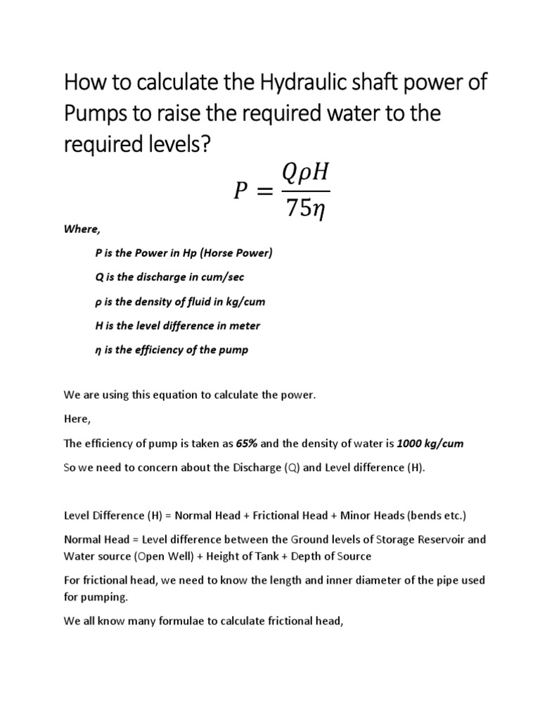 Pump HP Calculation LSGD Wss PDF Hydraulic Engineering Chemical