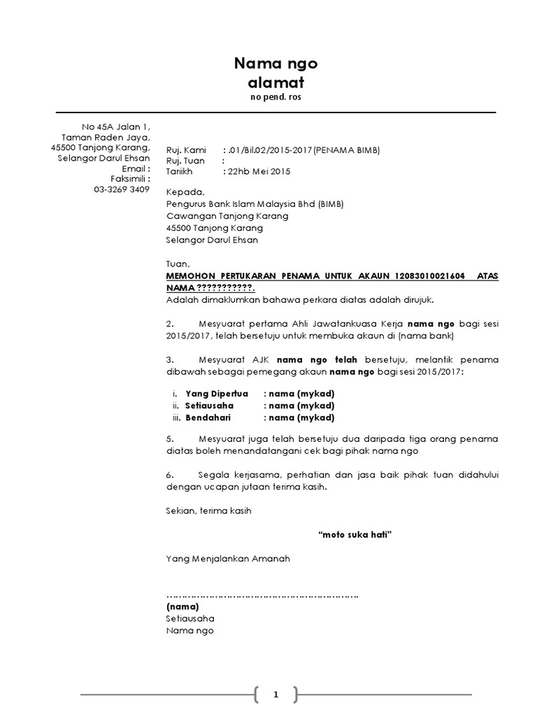 Contoh Surat Rasmi Ngo Utk Buka Akaun Pdf