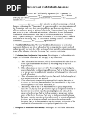 Non Disclosure and Confidentiality Agreement
