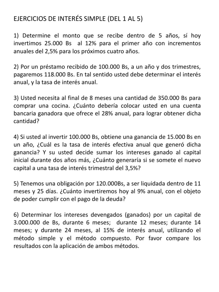 Ejercicios Prácticos de Interés Simple y Compuesto | PDF | Interés | Dinero