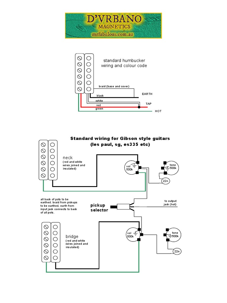 Standard Humbucker Wiring and Colour Code Pickup Selector PDF