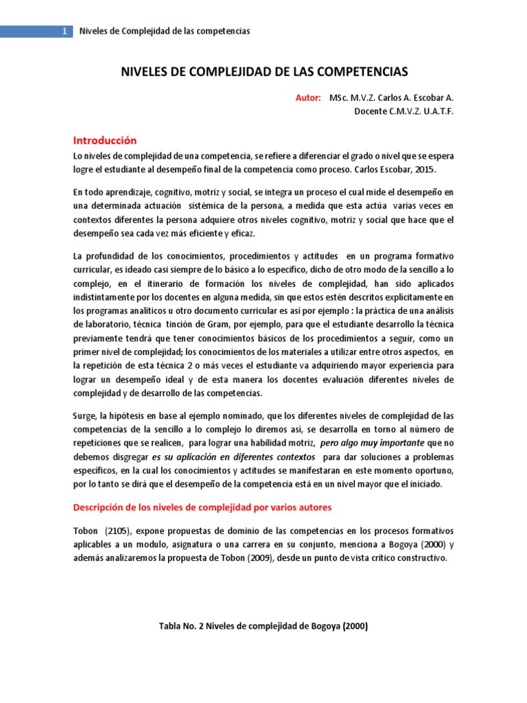 Niveles de Complejidad PDF Conocimiento Complejidad