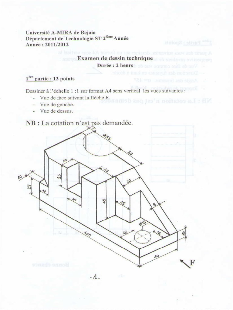 Dessin Industriel Les Vues Exercices Corrigés Pdf Examen Corrige Du Module Dessin Technique PDF | PDF