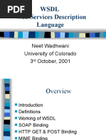 WSDL Web Services Description Language: Neet Wadhwani University of Colorado 3 October, 2001