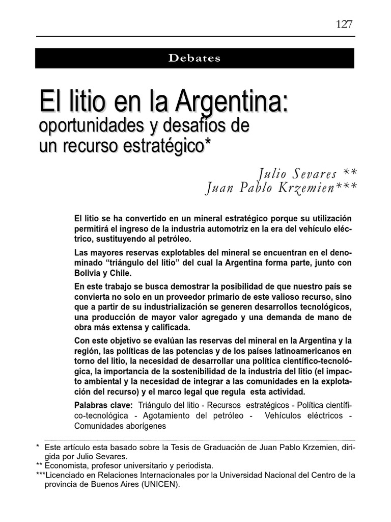 Oportunidades del litio en Argentina | PDF | Minería | Afganistán