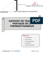Rapport de Travaux Pratique de La Thermodynamique: 2 PE° +012P+30 +128412309213°