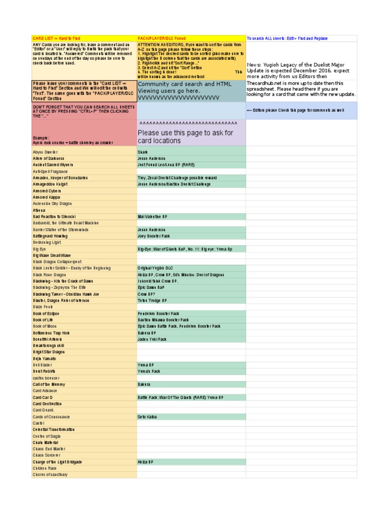 YuGiOh Legacy of The Duelist CardFinder Spreadsheet Dragon Nature