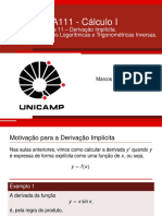 Derivação implícita, funções trigonométricas inversas e logarítmicas