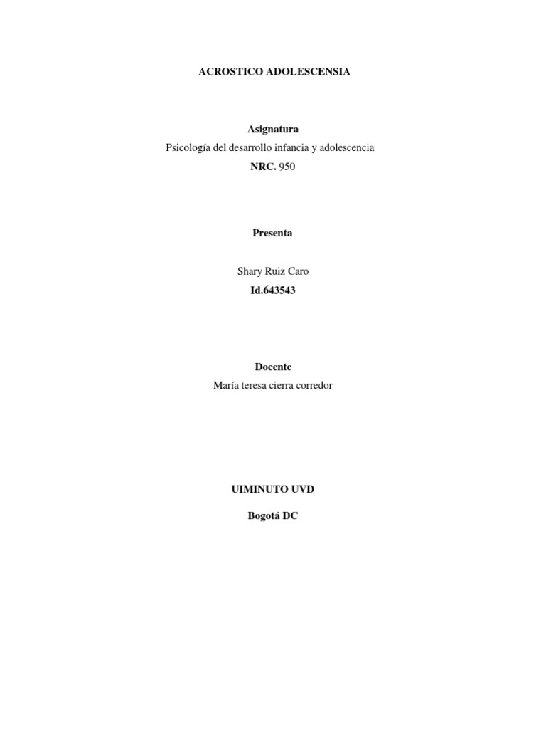 Acrostico Adolescensia Docx Adolescencia Nutricion