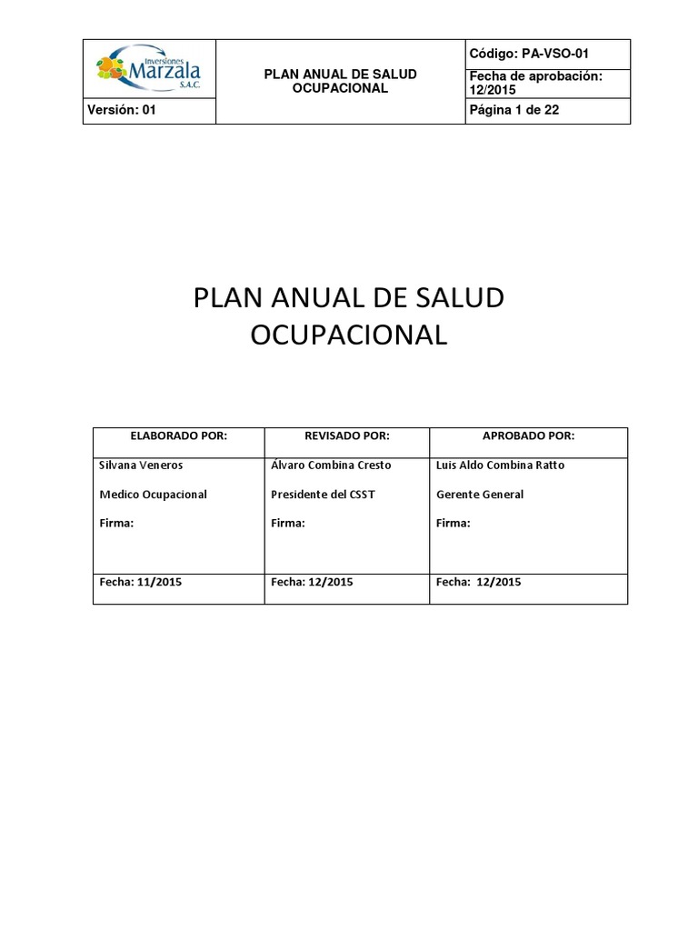 Plan Anual de Salud Ocupacional 2025 | PDF | Derecho laboral | Seguridad