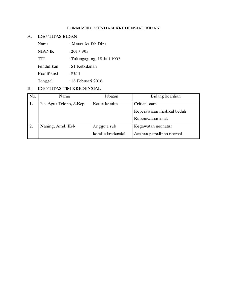 Form Rekomendasi Kredensial Bidan Dan Perawat PDF