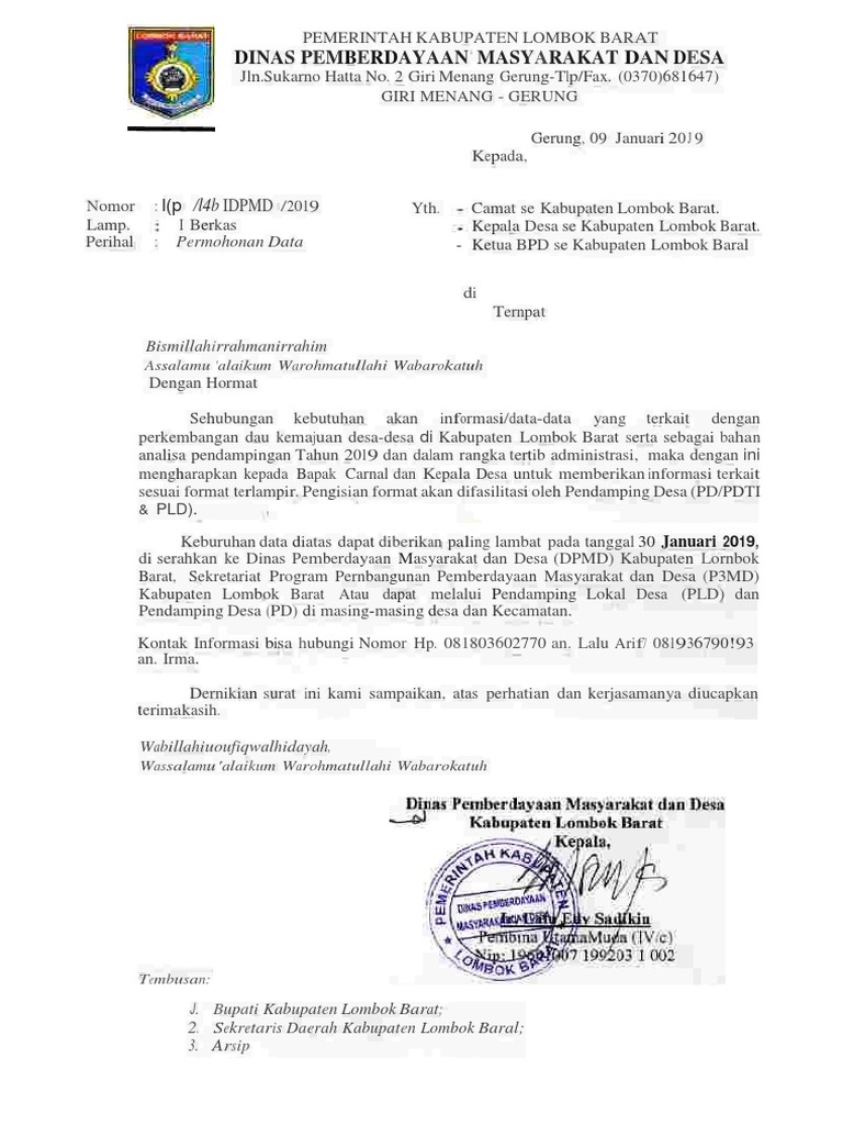 Surat Permintaan Data Untuk Desa 1 Pdf