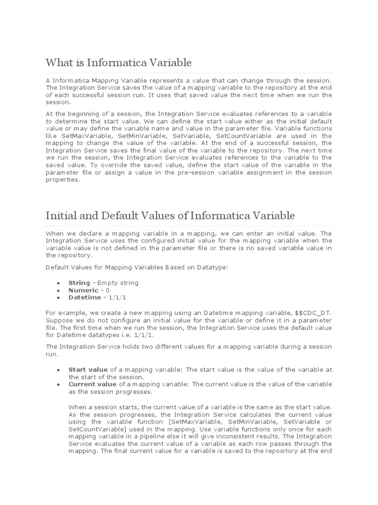 Understanding Informatica Variables | PDF | Data Model | Databases