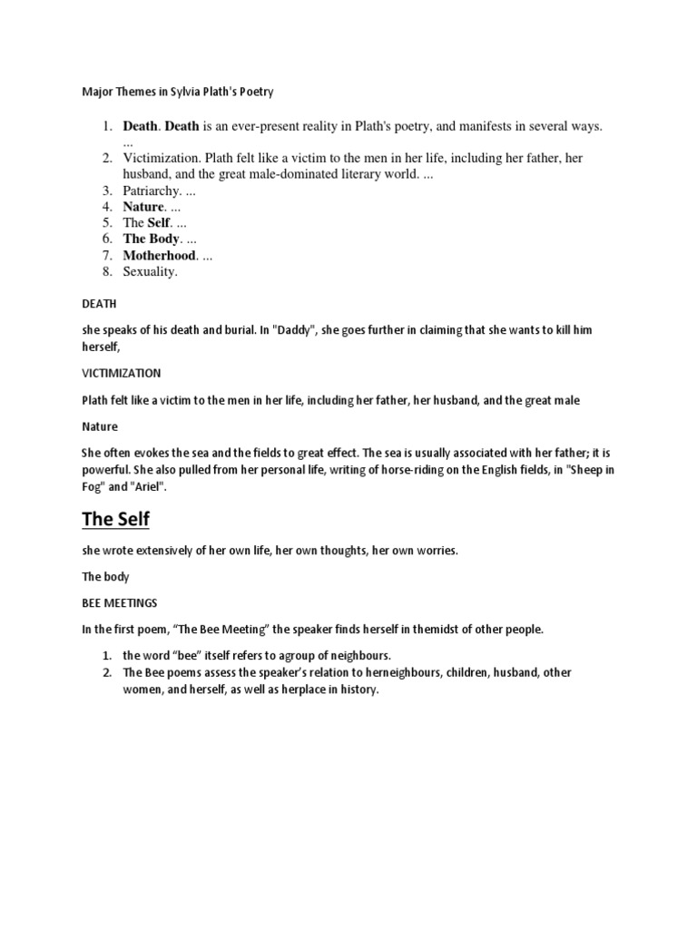Major Themes in Sylvia Plath PDF Sylvia Plath Poetry