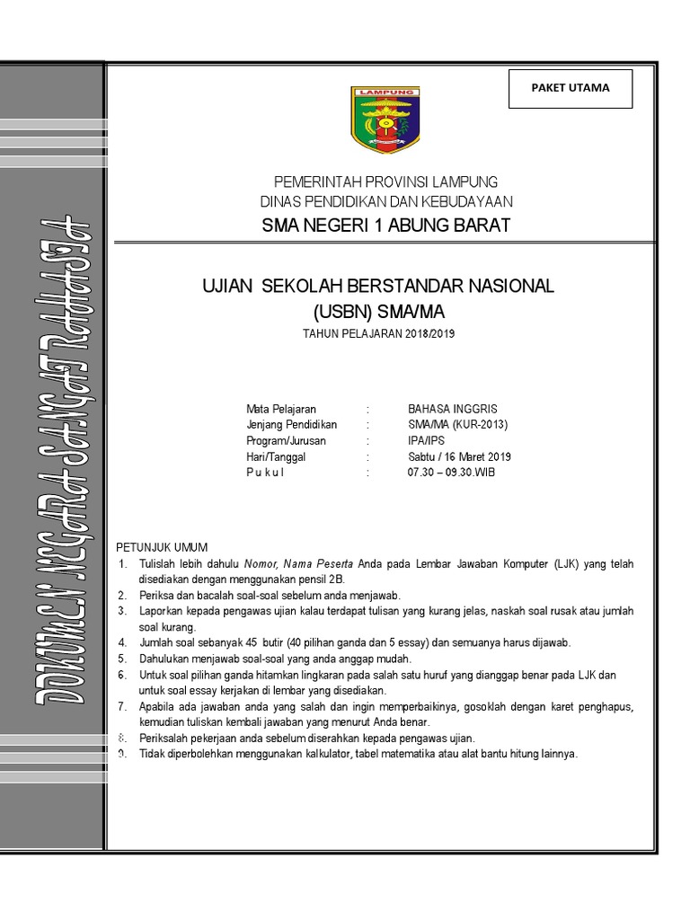 Usbn Bahasa Inggris Sma N 1 Abung Barat2019