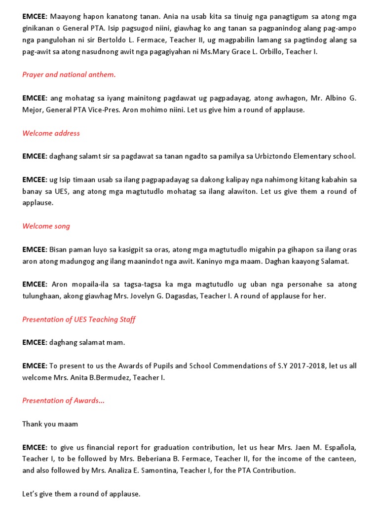 Emcee script in pta meeting pdf
