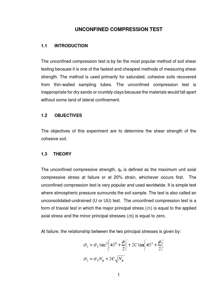 Unconfined Compression Test Overview | PDF | Stress (Mechanics ...