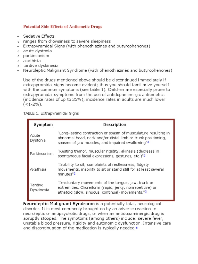 Antiemetic Drugs: Side Effects & Risks | PDF | Antipsychotic | Drugs