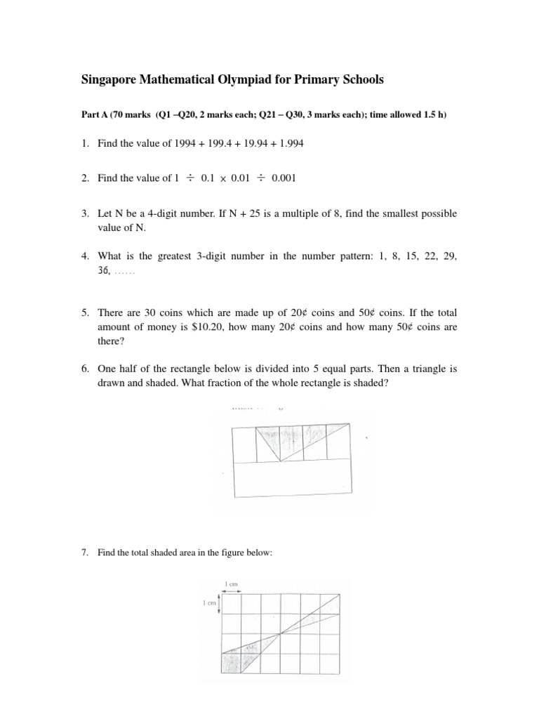 Singapore Math Olympiad Questions | PDF | Area | Elementary Mathematics