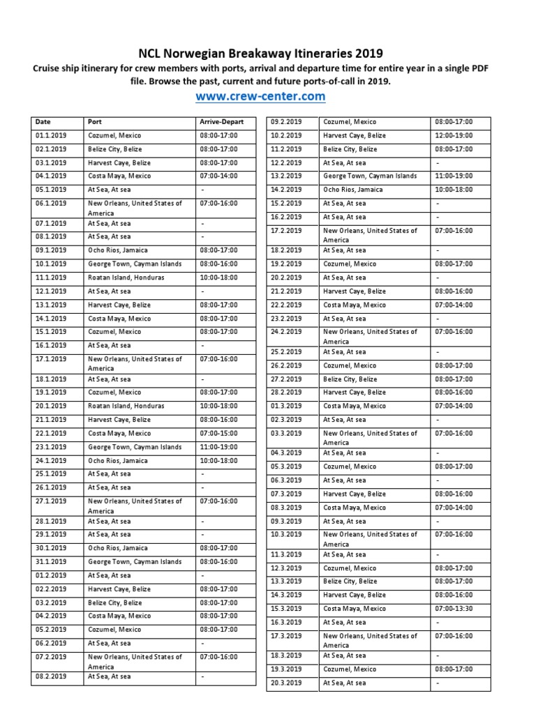 Norwegian Bliss Itinerary PDF Belize Coast