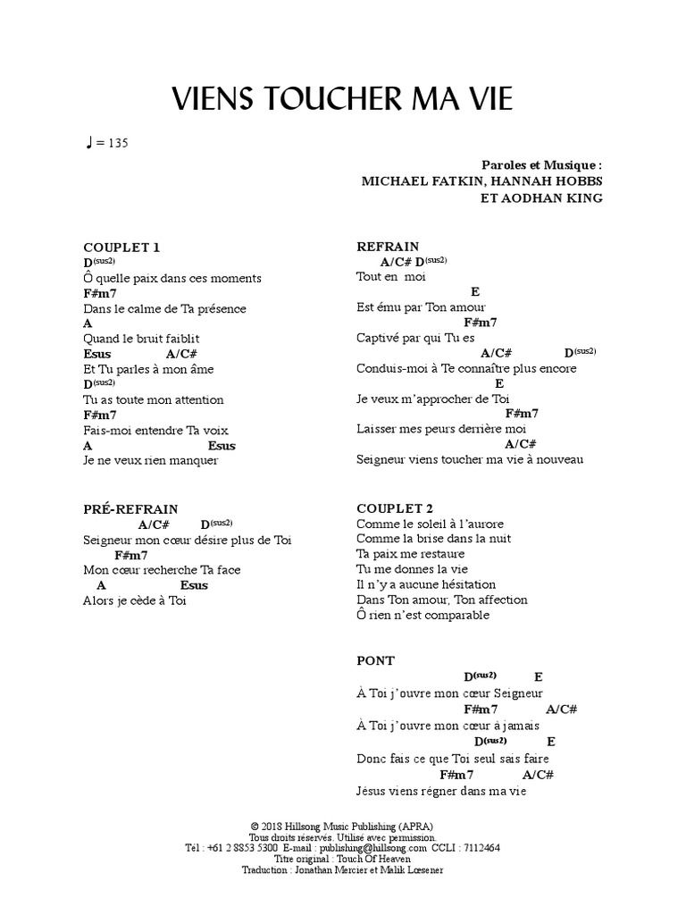 Accord Guitare Mon Dieu Que J En Suis A Mon Aise Viens Toucher Ma Vie - Accords | PDF | Loisirs