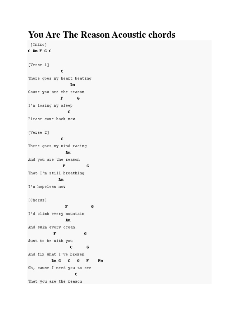 You Are The Reason Acoustic Chords Song Structure Songs