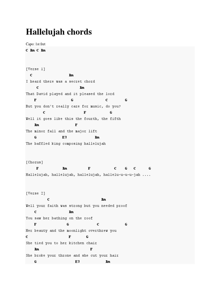 Sindsro overvælde tilstødende Hallelujah Chords | PDF | Song Structure | Leisure