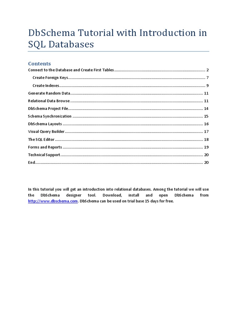 DbSchema Tutorial With Introduction in SQL Databases | PDF | Database ...