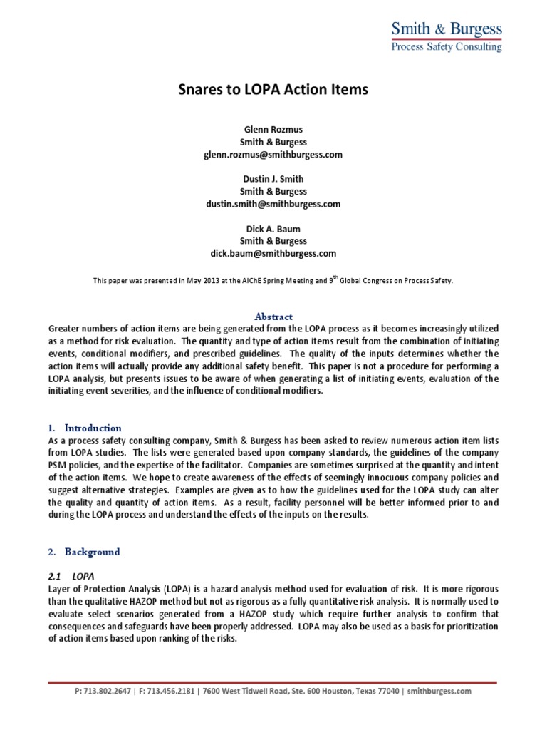 Rozmus Snares LOPA PDF PDF Occupational Safety And Health
