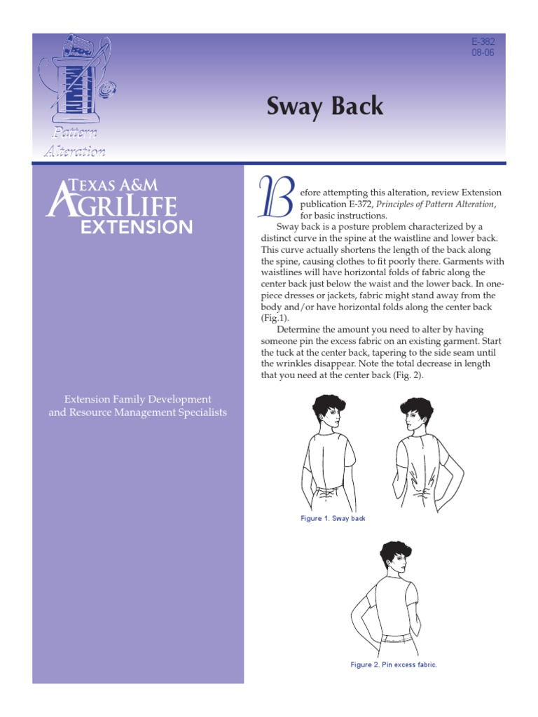 E382 Pattern Alteration - Sway Back Sewing Modification | PDF | Seam ...