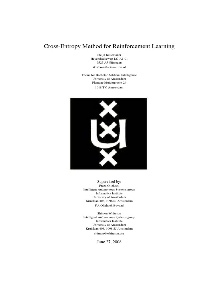 Cross-Entropy Method For Reinforcement Learning: Supervised by | PDF ...