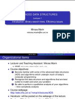 Dvanced Data Structures: Introduction. Binary Search Trees. Efficiency Issues