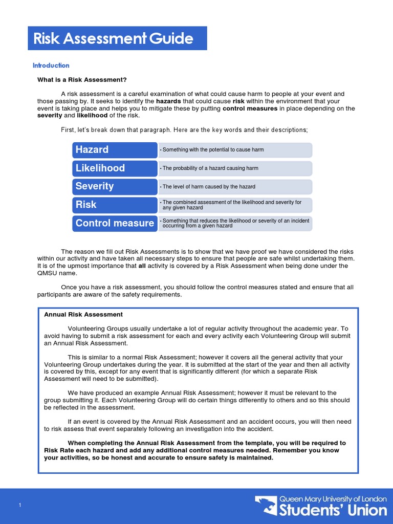 Risk Assessment Guide: Hazard Likelihood Severity Risk Control Measure ...
