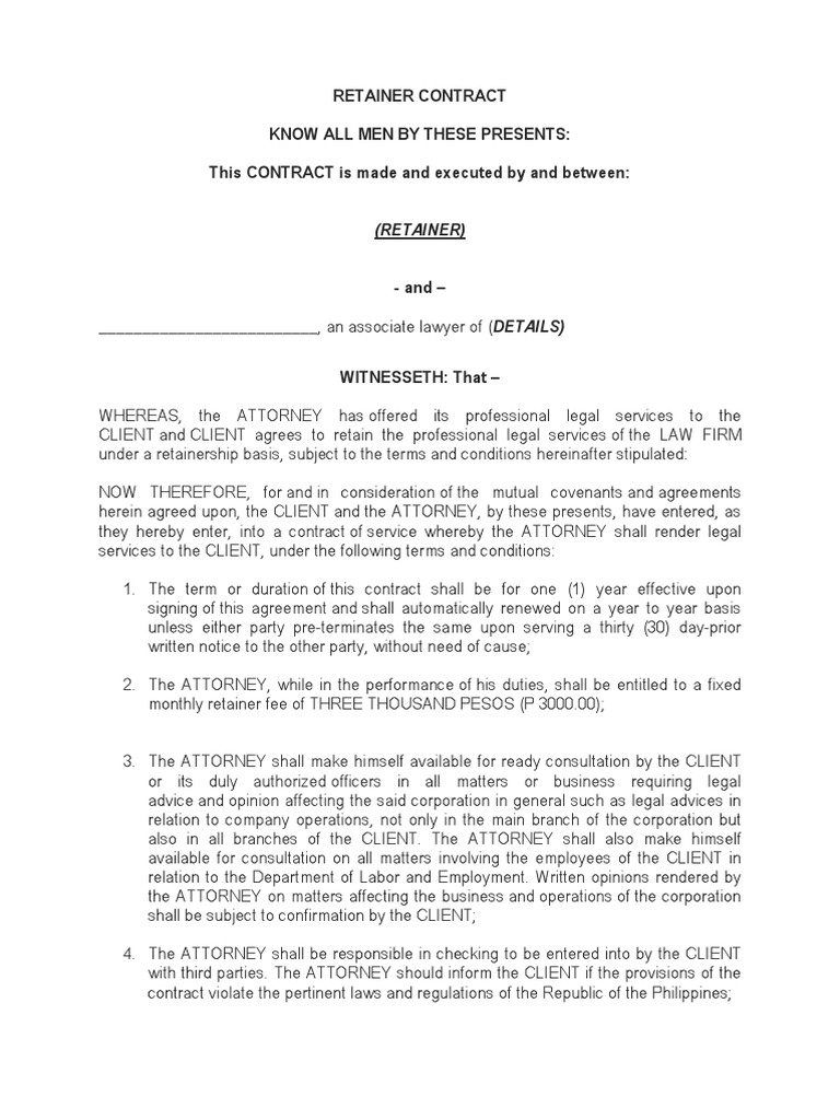 Legal Retainer Agreement Template | PDF | Lawyer | Practice Of Law