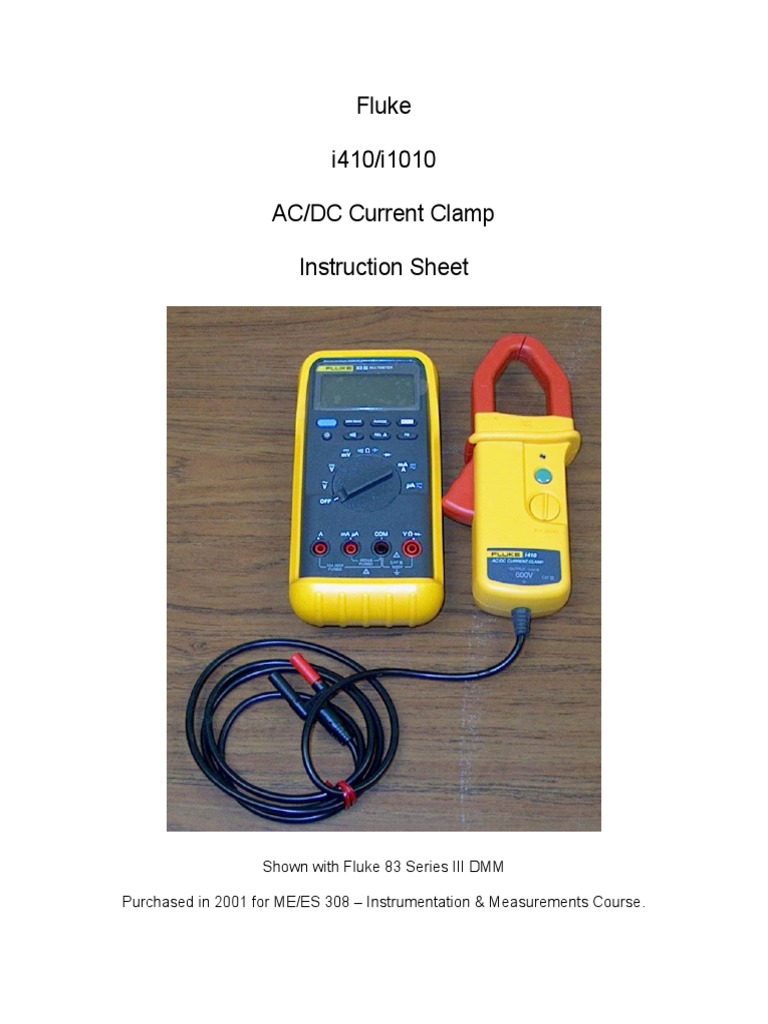 Fluke I410/i1010 AC/DC Current Clamp Instruction Sheet PDF