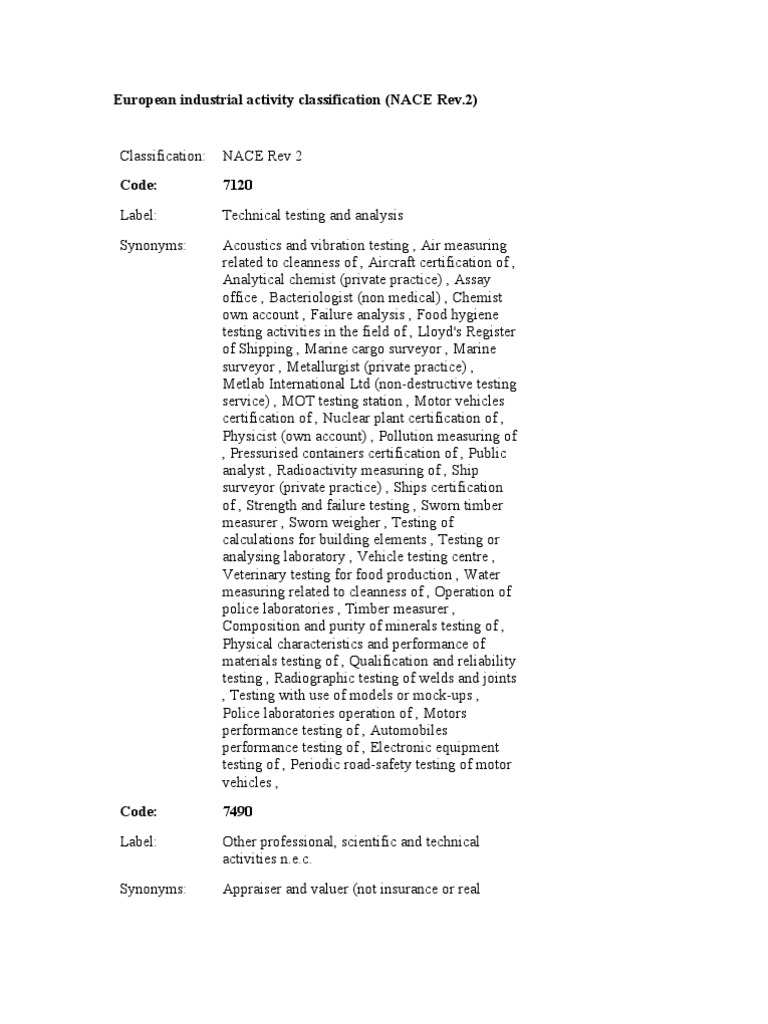 NACE Rev.2: Industrial Activity Codes | PDF | Real Estate Appraisal ...