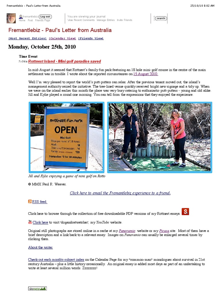 Paul's Update on Rottnest Island Mini Golf | PDF | World Wide Web ...