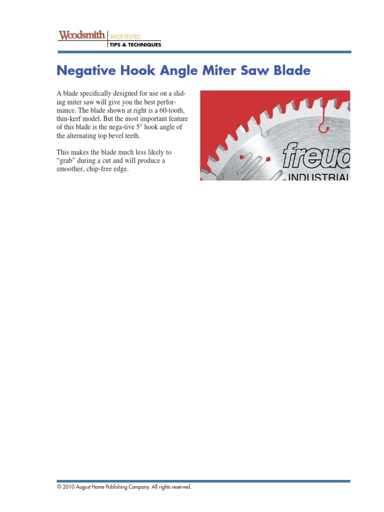 Negative Hook Angle Miter Saw Blade PDF
