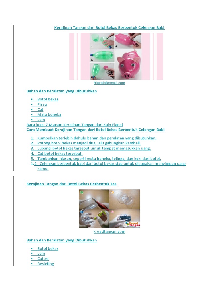Kerajinan Tangan Dari Botol Bekas Berbentuk Celengan Babi | PDF