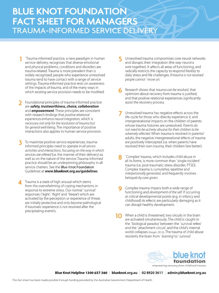 TraumaInformed Service Delivery Blue Knot Helpline 1300 657 380 PDF